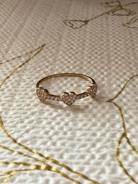 Gold Heart Accent Ring with Pavé Crystals - Women Jewelry